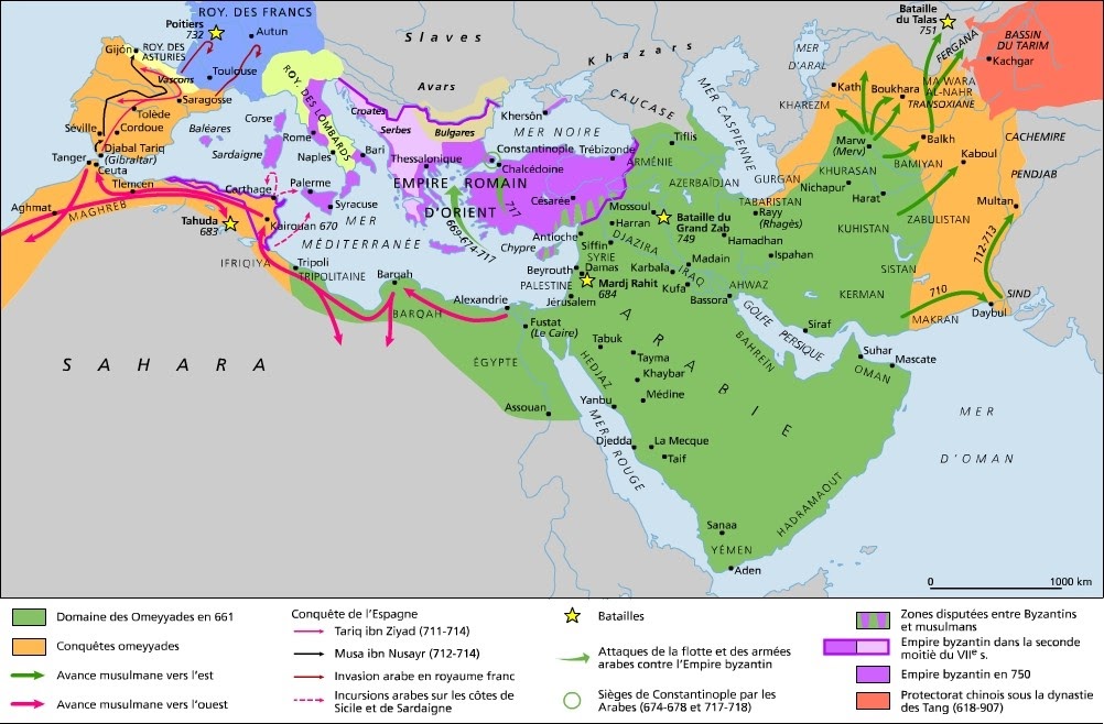 Carta dell’espansione del Califfato omayyade di Damasco